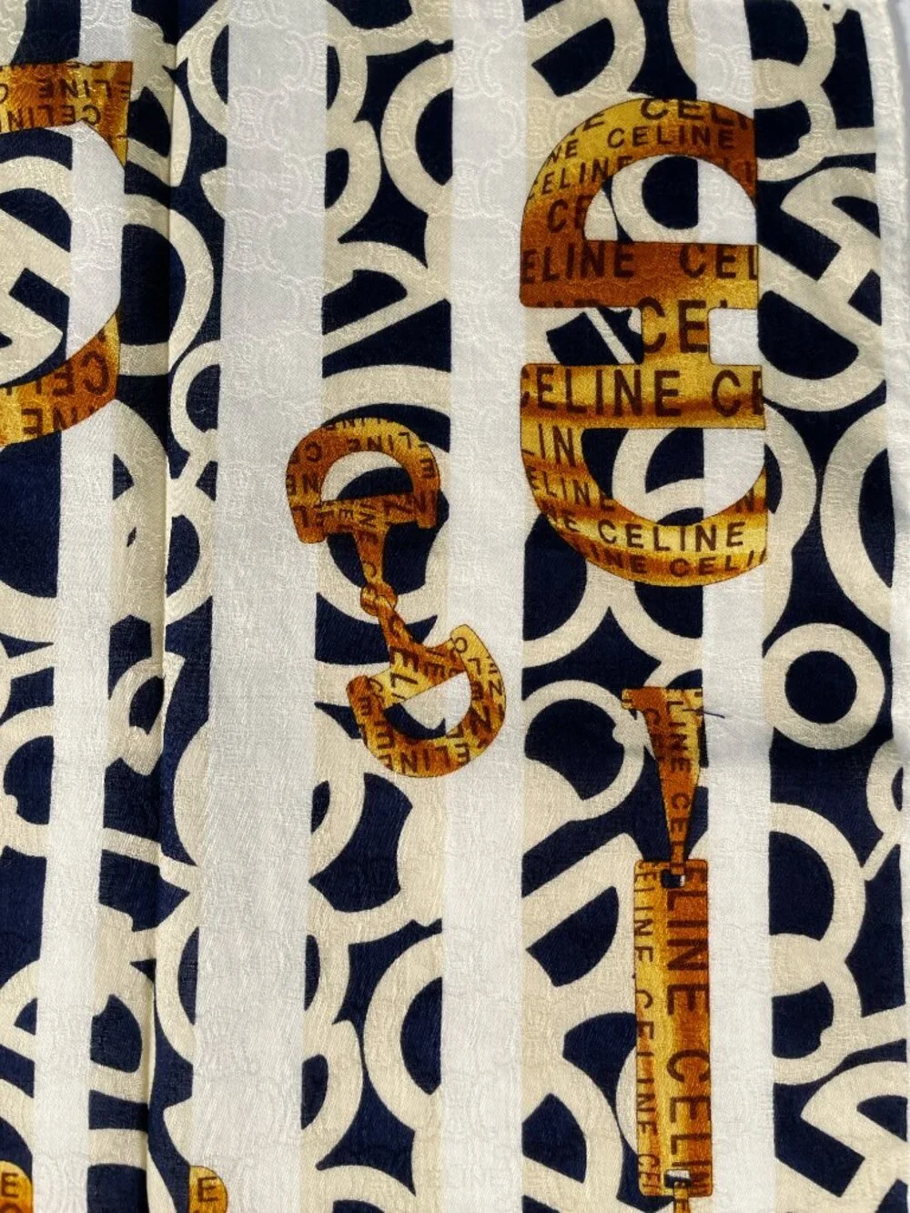 Vintage Celine Paris Monogram Cotton Jacquard Scarf 56 x 56 cm Graphic Logo